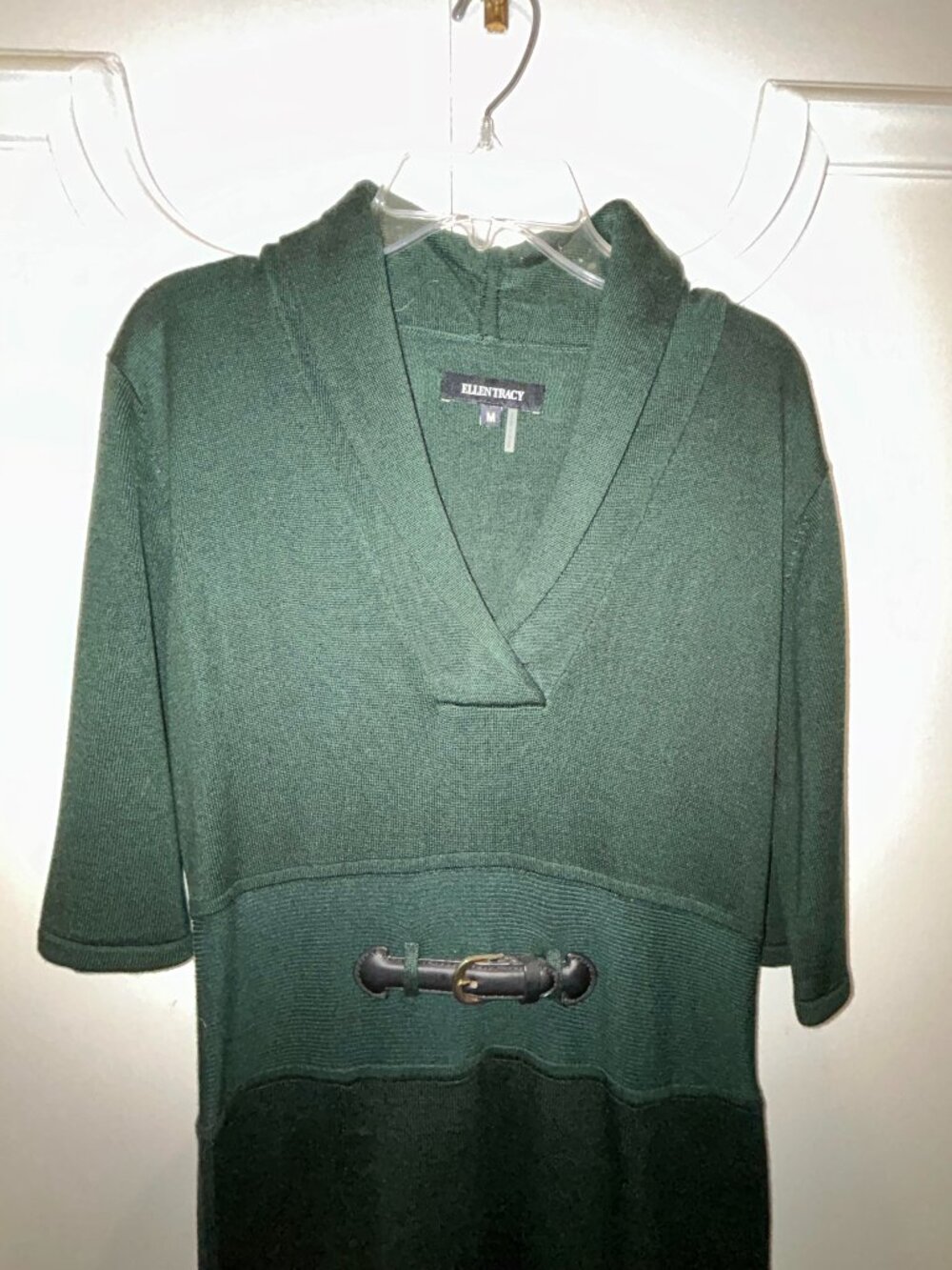 Pre-owned Ellen Tracy Dark Green Knit Sweater Dress